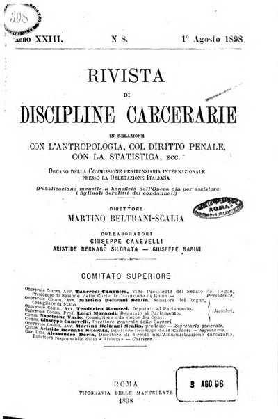 Rivista di discipline carcerarie in relazione con l'antropologia, col diritto penale, con la statistica