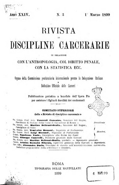 Rivista di discipline carcerarie in relazione con l'antropologia, col diritto penale, con la statistica