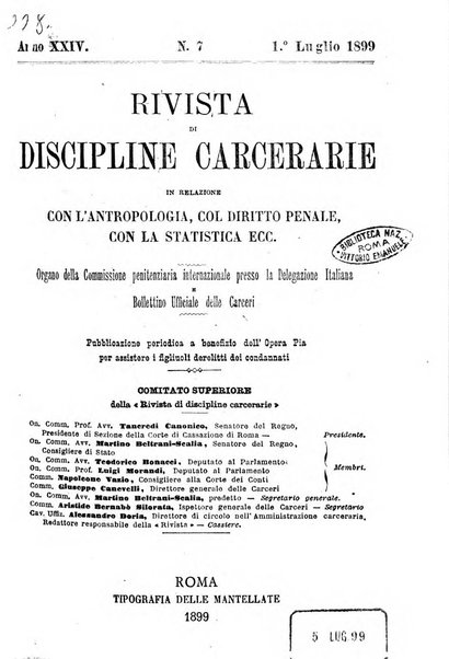 Rivista di discipline carcerarie in relazione con l'antropologia, col diritto penale, con la statistica