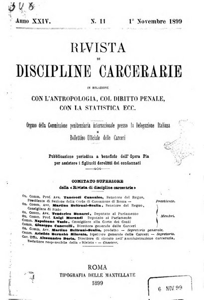 Rivista di discipline carcerarie in relazione con l'antropologia, col diritto penale, con la statistica