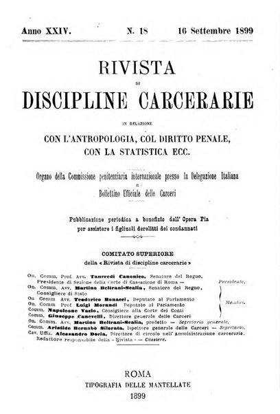 Rivista di discipline carcerarie in relazione con l'antropologia, col diritto penale, con la statistica