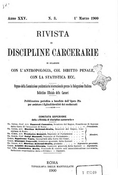 Rivista di discipline carcerarie in relazione con l'antropologia, col diritto penale, con la statistica