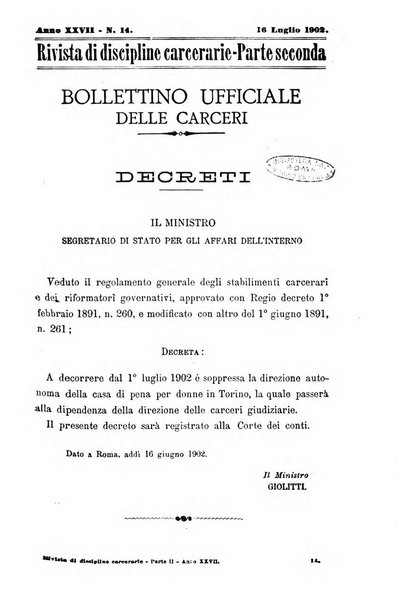 Rivista di discipline carcerarie in relazione con l'antropologia, col diritto penale, con la statistica