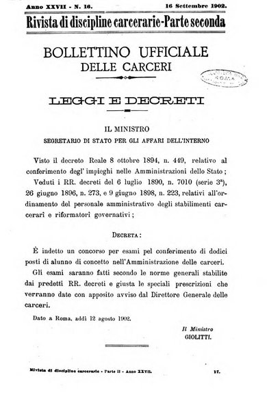 Rivista di discipline carcerarie in relazione con l'antropologia, col diritto penale, con la statistica