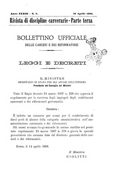 Rivista di discipline carcerarie in relazione con l'antropologia, col diritto penale, con la statistica