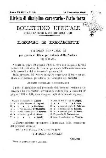 Rivista di discipline carcerarie in relazione con l'antropologia, col diritto penale, con la statistica