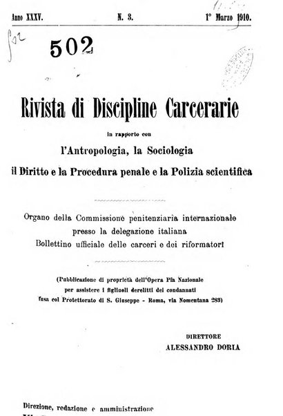 Rivista di discipline carcerarie in relazione con l'antropologia, col diritto penale, con la statistica