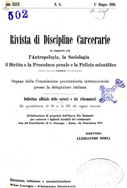 Rivista di discipline carcerarie in relazione con l'antropologia, col diritto penale, con la statistica