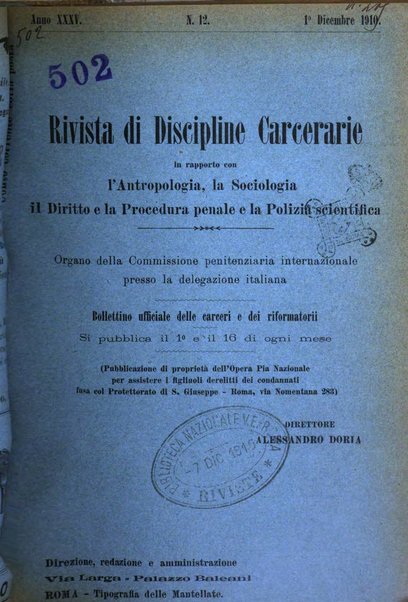 Rivista di discipline carcerarie in relazione con l'antropologia, col diritto penale, con la statistica