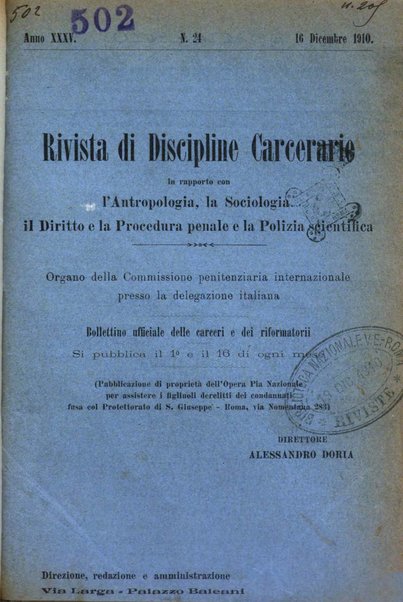 Rivista di discipline carcerarie in relazione con l'antropologia, col diritto penale, con la statistica