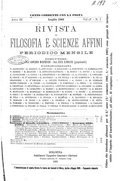 Rivista di filosofia e scienze affini periodico mensile