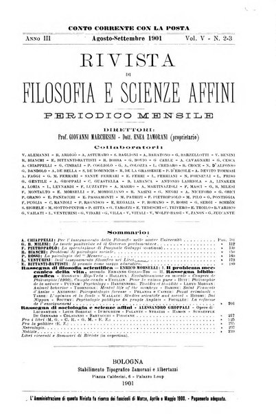 Rivista di filosofia e scienze affini periodico mensile