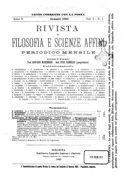 Rivista di filosofia e scienze affini periodico mensile