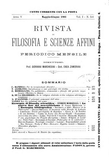 Rivista di filosofia e scienze affini periodico mensile