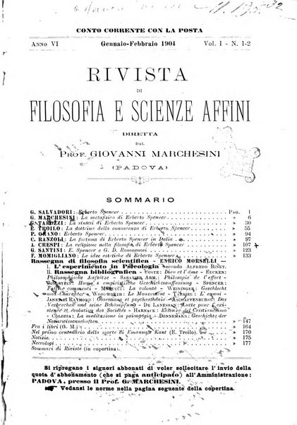 Rivista di filosofia e scienze affini periodico mensile