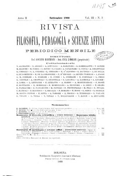 Rivista di filosofia, pedagogia e scienze affini periodico mensile