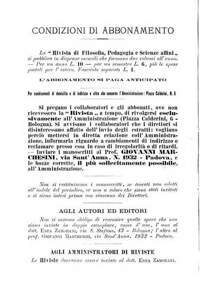 Rivista di filosofia, pedagogia e scienze affini periodico mensile