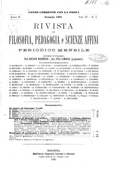 Rivista di filosofia, pedagogia e scienze affini periodico mensile