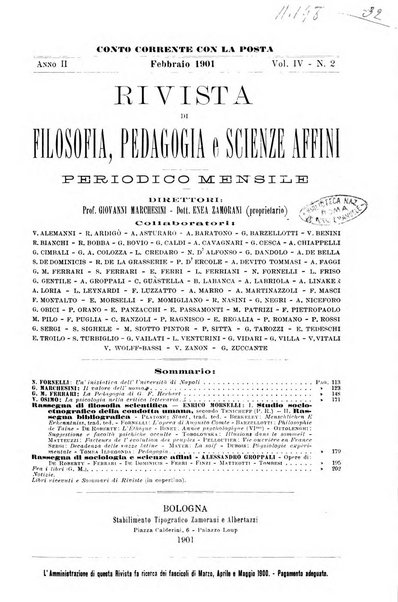 Rivista di filosofia, pedagogia e scienze affini periodico mensile