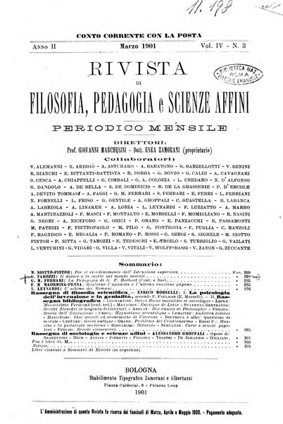 Rivista di filosofia, pedagogia e scienze affini periodico mensile