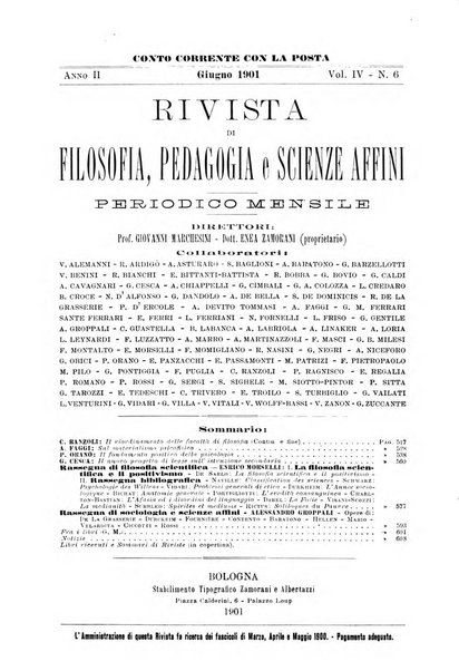 Rivista di filosofia, pedagogia e scienze affini periodico mensile