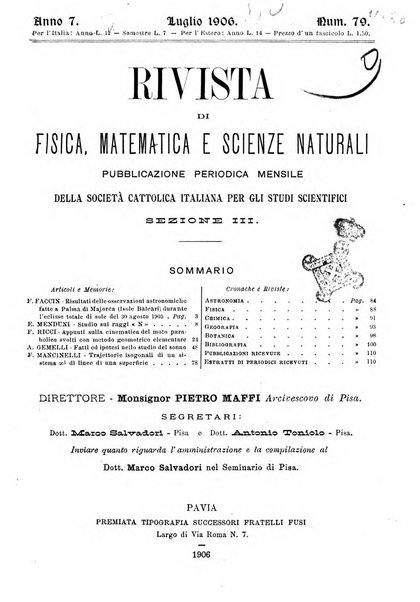 Rivista di fisica, matematica e scienze naturali