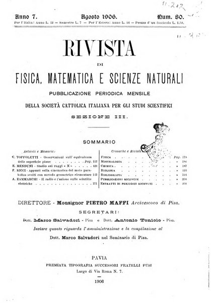 Rivista di fisica, matematica e scienze naturali