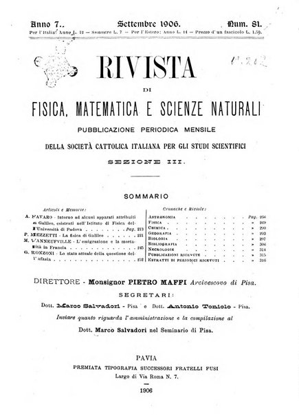 Rivista di fisica, matematica e scienze naturali