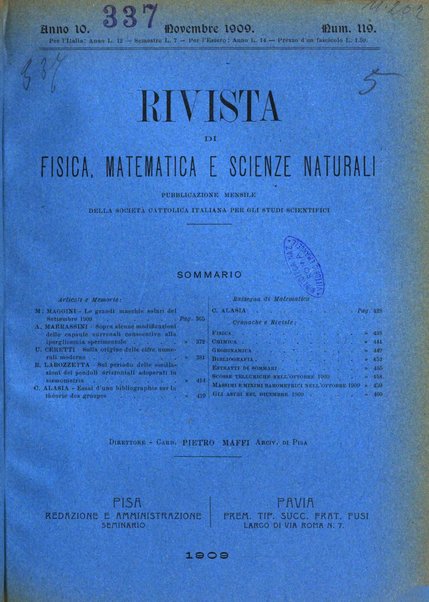 Rivista di fisica, matematica e scienze naturali