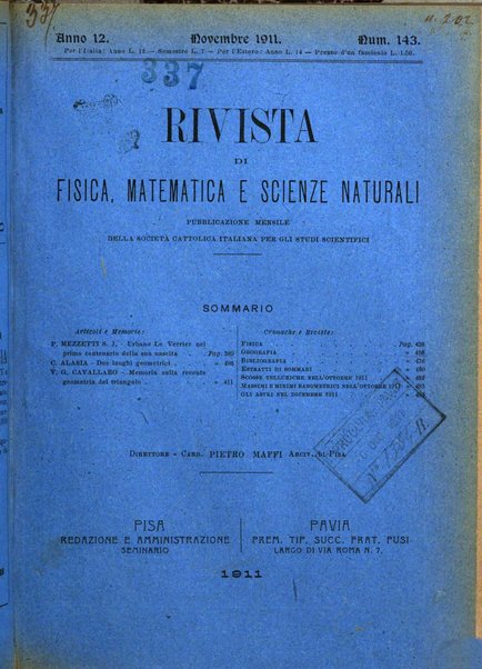 Rivista di fisica, matematica e scienze naturali