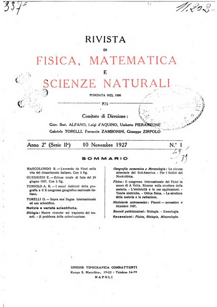 Rivista di fisica, matematica e scienze naturali