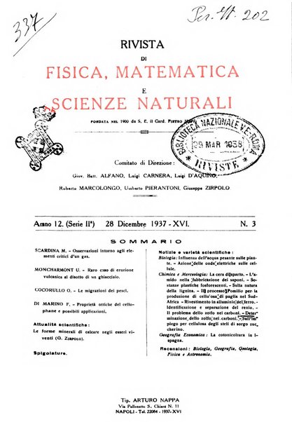 Rivista di fisica, matematica e scienze naturali