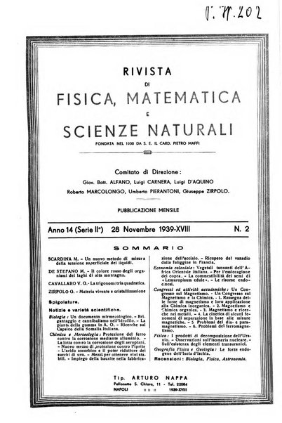 Rivista di fisica, matematica e scienze naturali