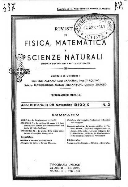 Rivista di fisica, matematica e scienze naturali