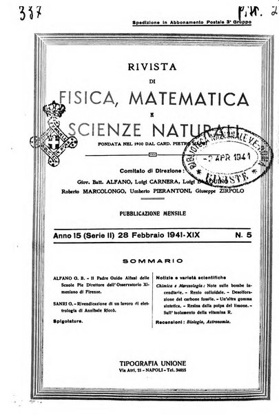 Rivista di fisica, matematica e scienze naturali