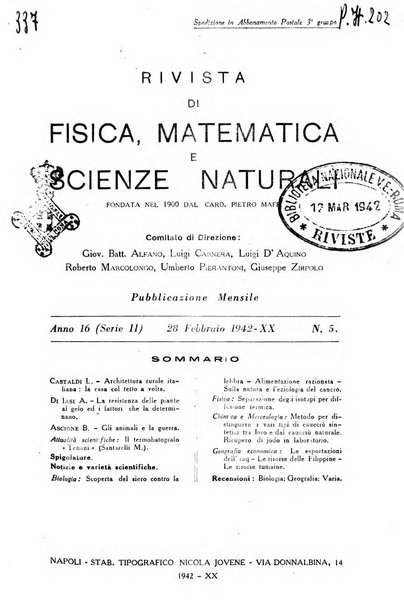 Rivista di fisica, matematica e scienze naturali