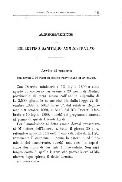 Rivista d'igiene e sanità pubblica con bollettino sanitario-amministrativo compilato sugli atti del Ministero dell'interno