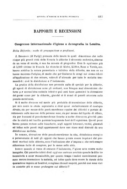 Rivista d'igiene e sanità pubblica con bollettino sanitario-amministrativo compilato sugli atti del Ministero dell'interno