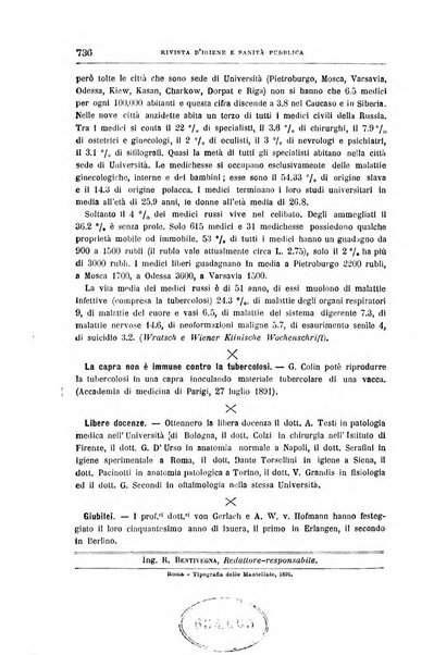 Rivista d'igiene e sanità pubblica con bollettino sanitario-amministrativo compilato sugli atti del Ministero dell'interno