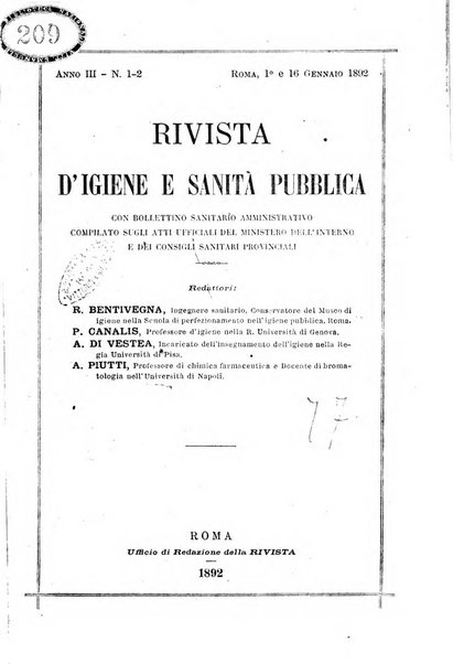 Rivista d'igiene e sanità pubblica con bollettino sanitario-amministrativo compilato sugli atti del Ministero dell'interno