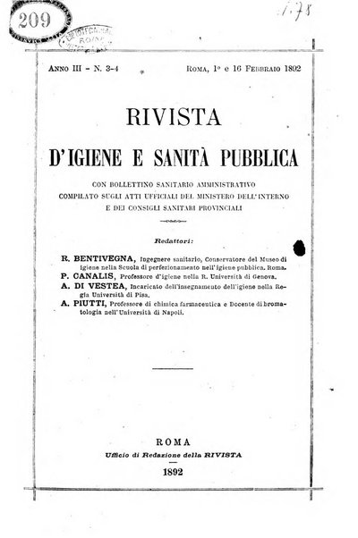 Rivista d'igiene e sanità pubblica con bollettino sanitario-amministrativo compilato sugli atti del Ministero dell'interno