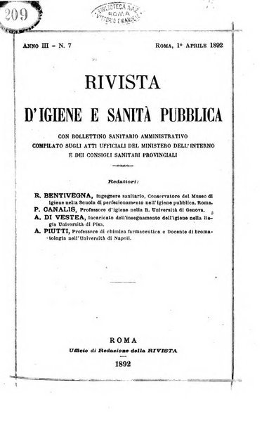 Rivista d'igiene e sanità pubblica con bollettino sanitario-amministrativo compilato sugli atti del Ministero dell'interno