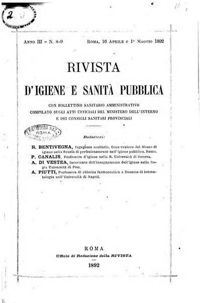 Rivista d'igiene e sanità pubblica con bollettino sanitario-amministrativo compilato sugli atti del Ministero dell'interno