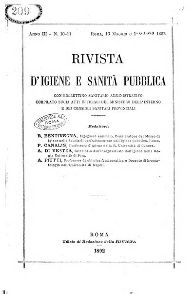 Rivista d'igiene e sanità pubblica con bollettino sanitario-amministrativo compilato sugli atti del Ministero dell'interno