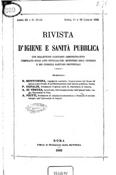 Rivista d'igiene e sanità pubblica con bollettino sanitario-amministrativo compilato sugli atti del Ministero dell'interno