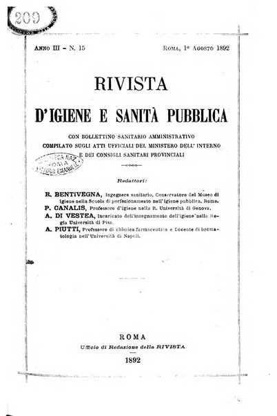 Rivista d'igiene e sanità pubblica con bollettino sanitario-amministrativo compilato sugli atti del Ministero dell'interno