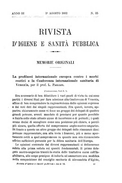 Rivista d'igiene e sanità pubblica con bollettino sanitario-amministrativo compilato sugli atti del Ministero dell'interno