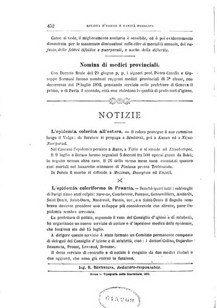 Rivista d'igiene e sanità pubblica con bollettino sanitario-amministrativo compilato sugli atti del Ministero dell'interno