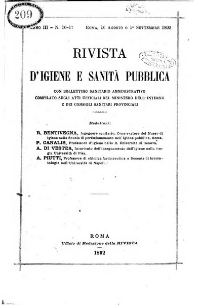 Rivista d'igiene e sanità pubblica con bollettino sanitario-amministrativo compilato sugli atti del Ministero dell'interno