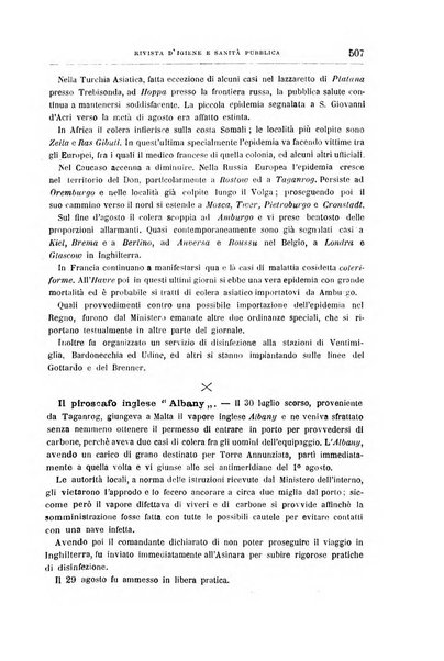 Rivista d'igiene e sanità pubblica con bollettino sanitario-amministrativo compilato sugli atti del Ministero dell'interno